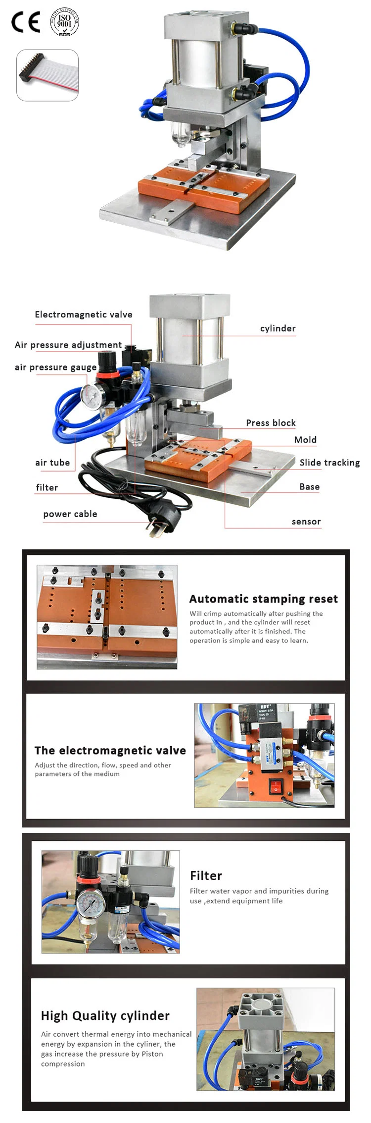 4-64p Idc Flat Ribbon Cable Connector Crimping Machine, Ffc Wire Pneumatic Press Automatic Stamping Machine, Semi-automatic 4-60 Pin Ribbon Cable Fe-male Connector Crimping Machine For Idc Flat Cable Crimp Machine